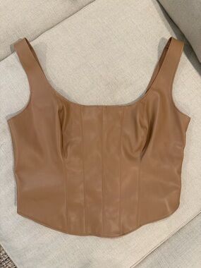 Abercrombie & Fitch Tan Faux Leather Scoop-Neck Crop Top Size M